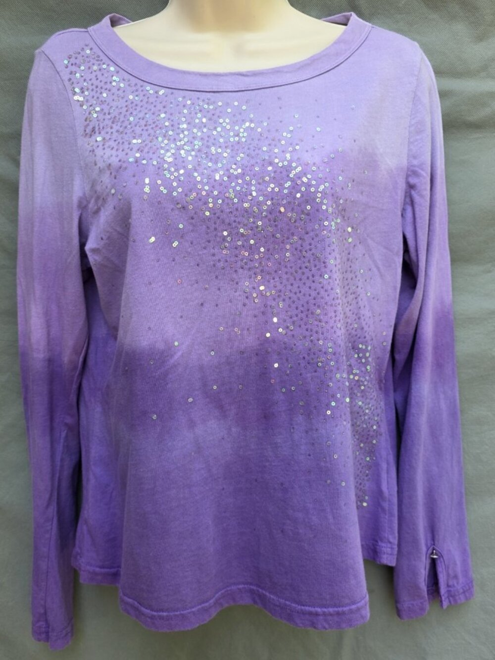 Molly Maxi Purple Sequin Ombre 100% Cotton Y2k 90's Shirt Top Sz L Long Sleeve